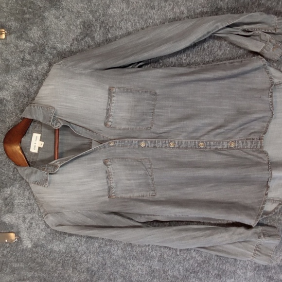 Anthropology Cloth N Stone Womens Gray Button Up Shirt  Tencell Womens Xs - Picture 2 of 8